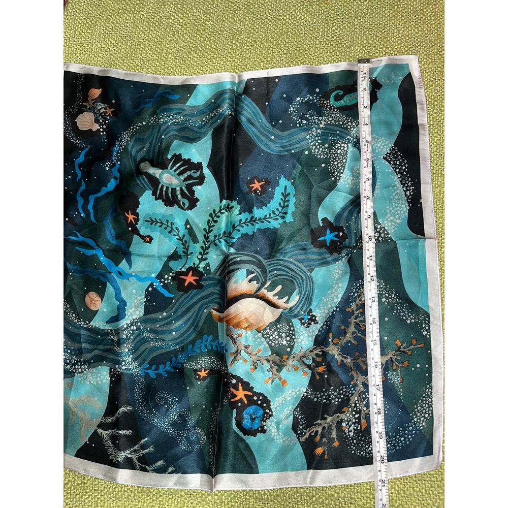 silk scarves lot of‎ 3 , 1 handrolled scarf , ocean , geometric , floral - Picture 14 of 15